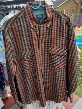 Vintage Men's Plaid Button-Down Shirt in Red, Navy & Tan